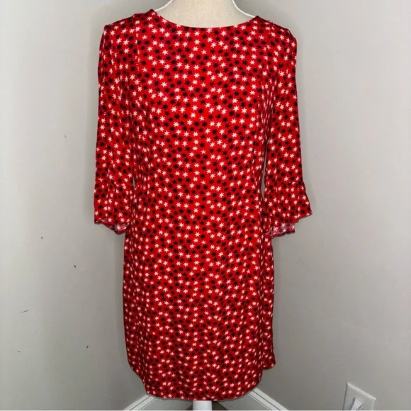 Boden red white & blue stars dress viscose POCKETS 3/4 sleeve shift size 8 8R - Picture 2 of 13